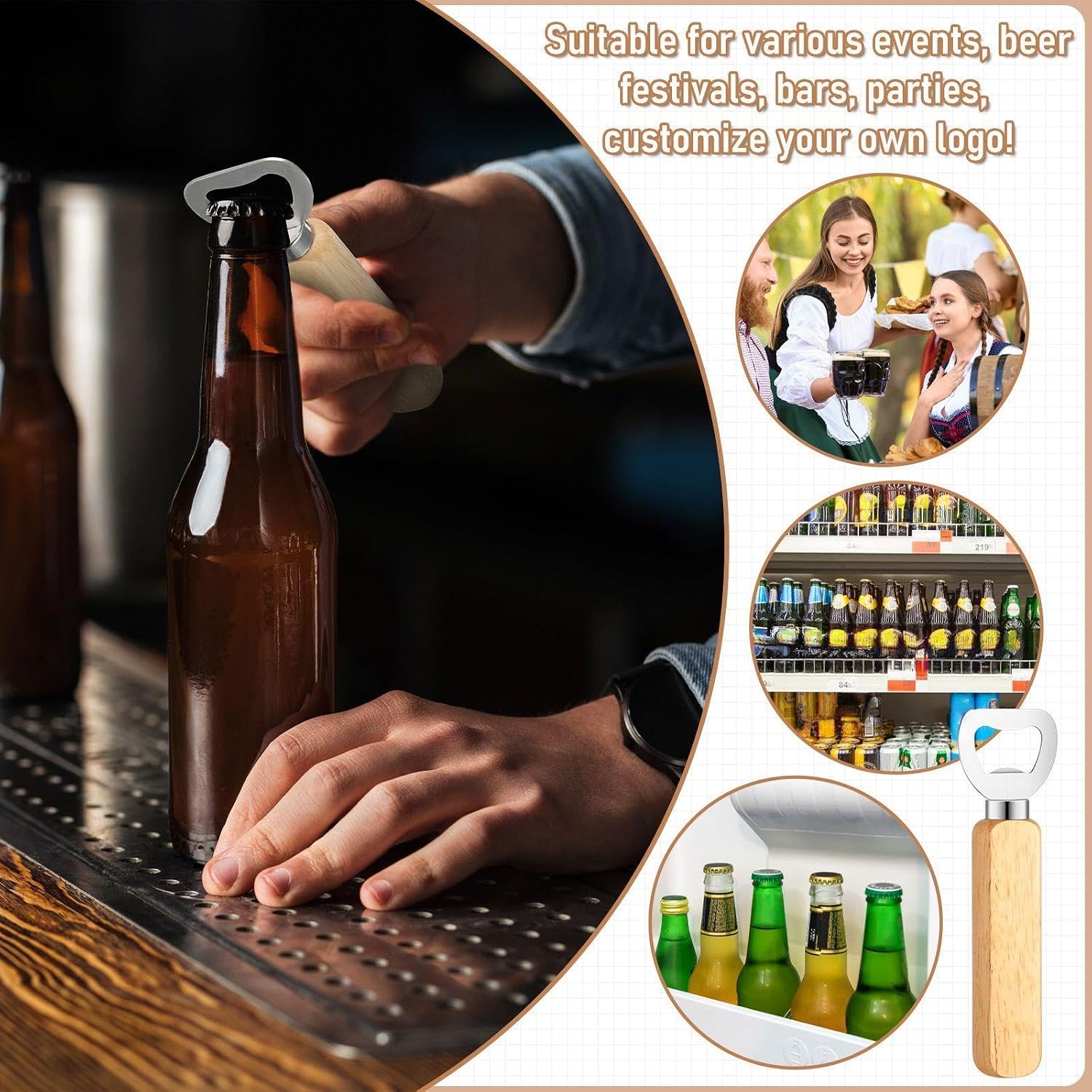 60 Pcs Laser Blanks Product Laser Engraving Material Kit Including DIY Wooden Blank Bottle Opener, Wooden Keychain