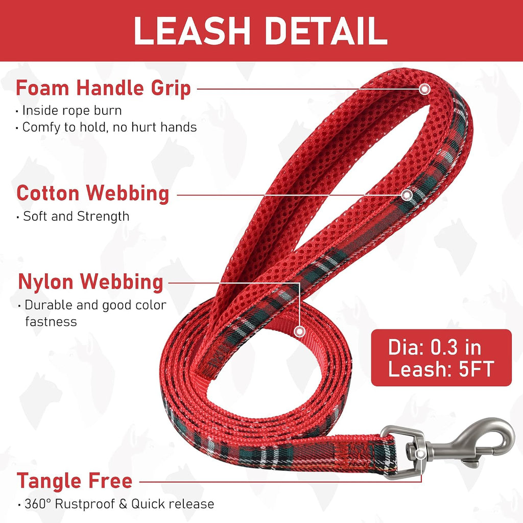 Small Dog Harness Collar and Leash Set, Step in No Chock No Pull Soft Mesh Adjustable Dog Vest Harnesses Plaid