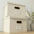 Decorative File Organizer Box Set of 2 - Collapsible Linen Filing Cabinets with Handles Are Perfect to Store All Your
