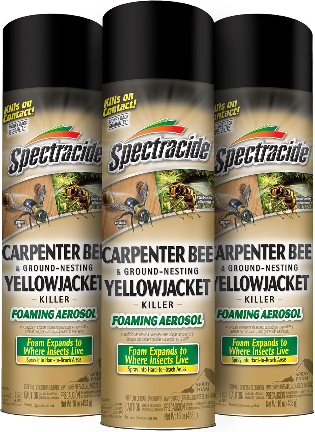 Carpenter Bee & Gound-Nesting Yellowjacket Killer 16 Oz, 3 Pack | Foaming Aerosol Kills on Contact, Expands To Where