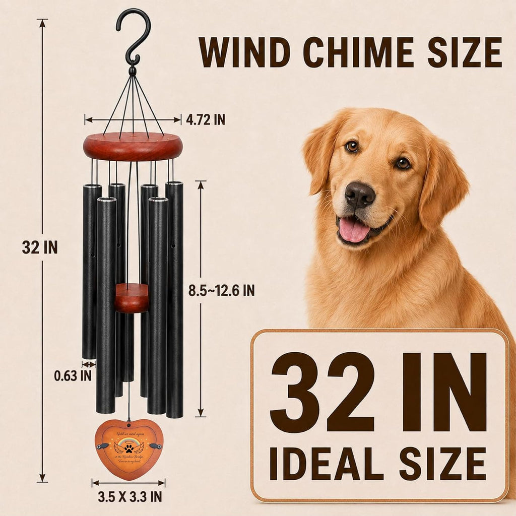 32” Pet Memorial Wind Chime with Photo Frame,Memorial Gift for Loss Dog Cat