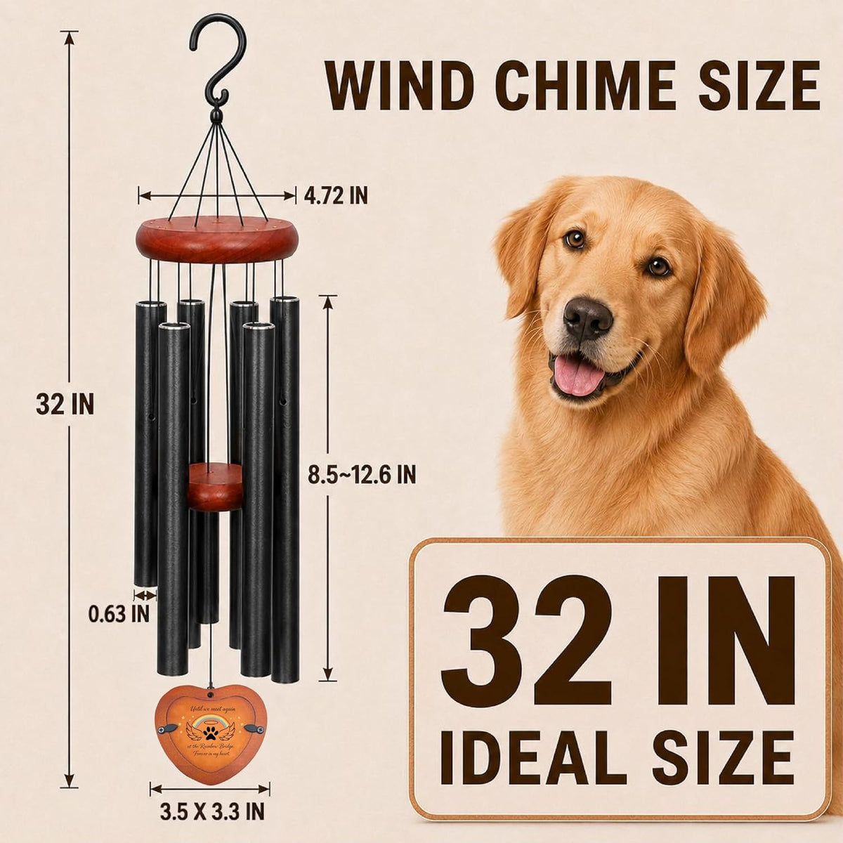 32” Pet Memorial Wind Chime with Photo Frame,Memorial Gift for Loss Dog Cat