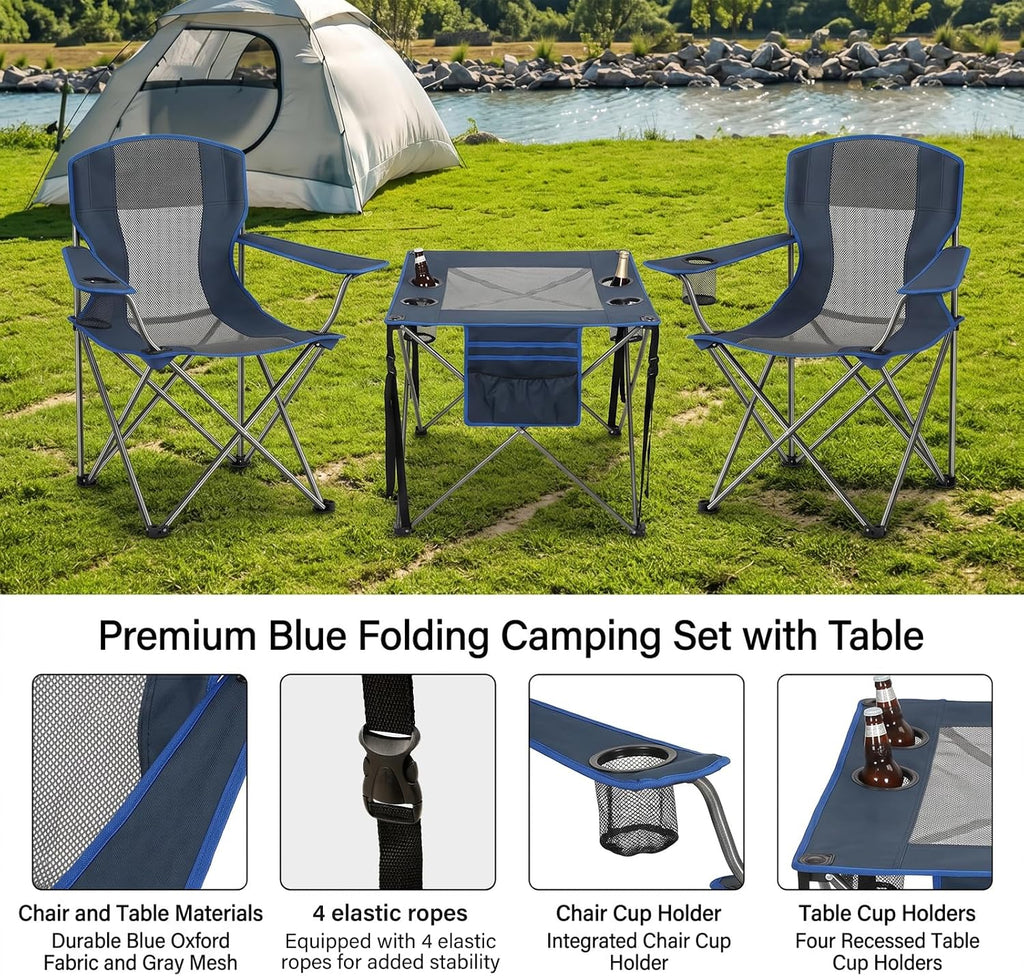 Camping Chair Set of 3,Outdoor Folding Camping Chairs with Cup Holder & Carry Bag for Sports,Hiking,Picnic,Includes