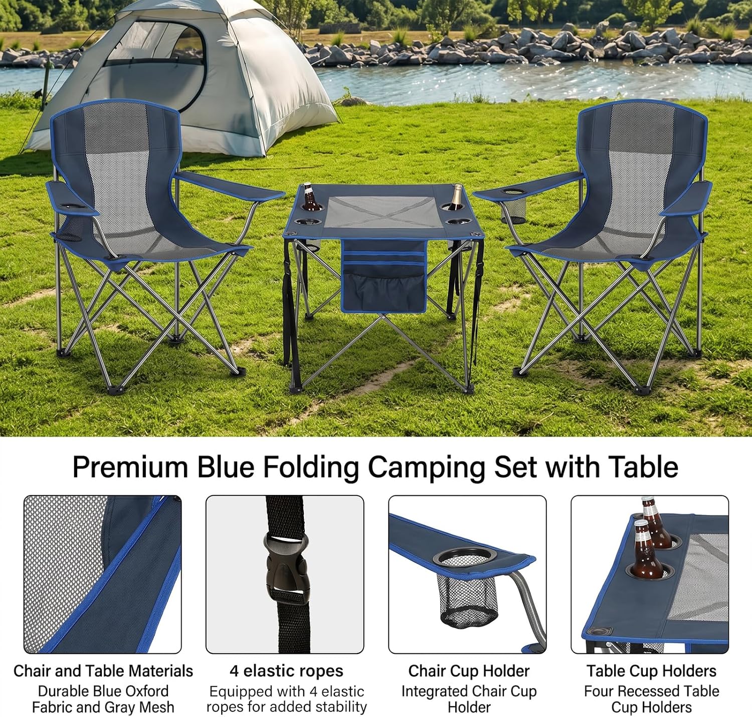 Camping Chair Set of 3,Outdoor Folding Camping Chairs with Cup Holder & Carry Bag for Sports,Hiking,Picnic,Includes