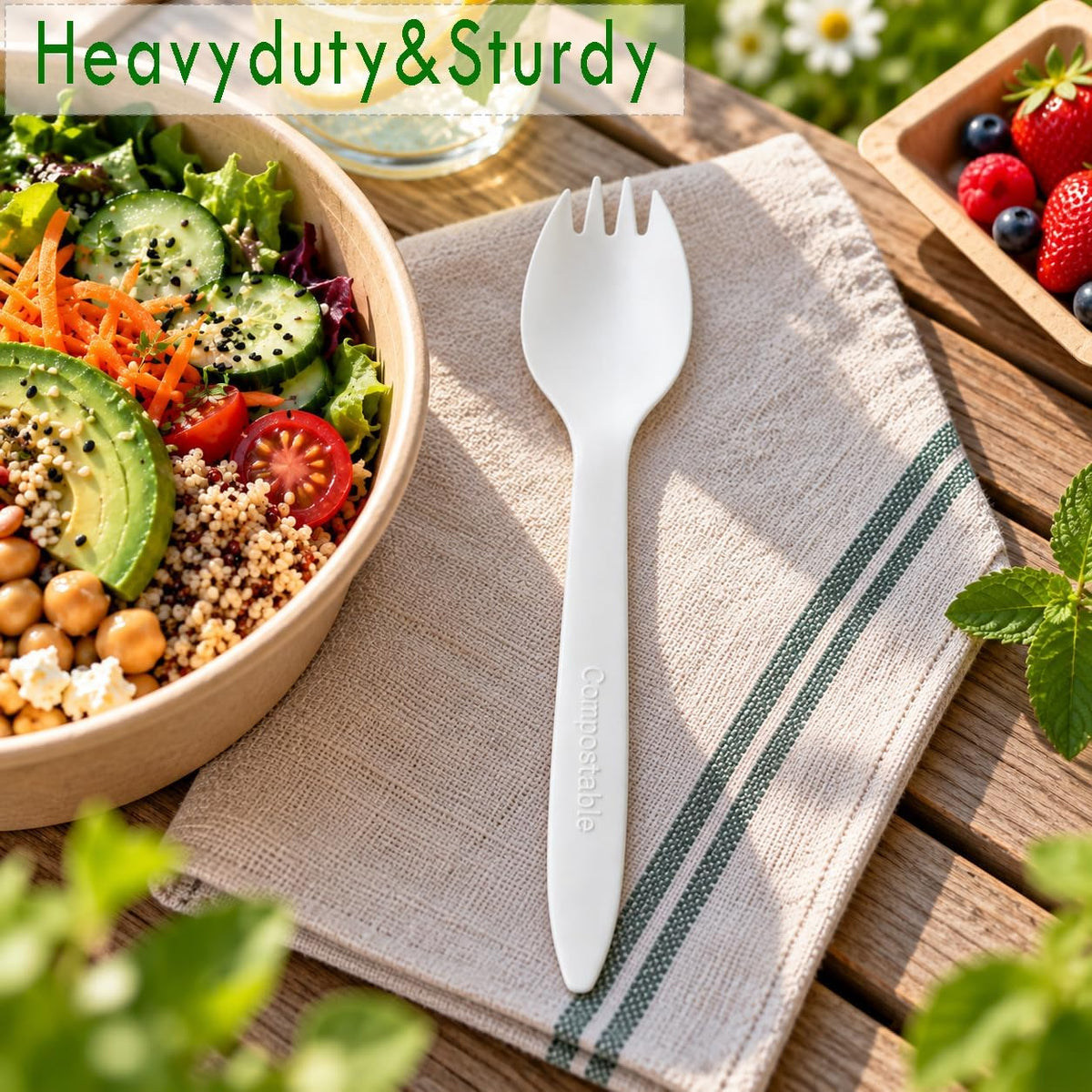1000 Count 6" Compostable Sporks, BPI Certified,Bulk Cutlery Utensils Spork