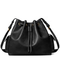 Vegan Leather Bucket Bag Drawstring Crossbody Purse for Women