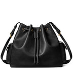 Vegan Leather Bucket Bag Drawstring Crossbody Purse for Women