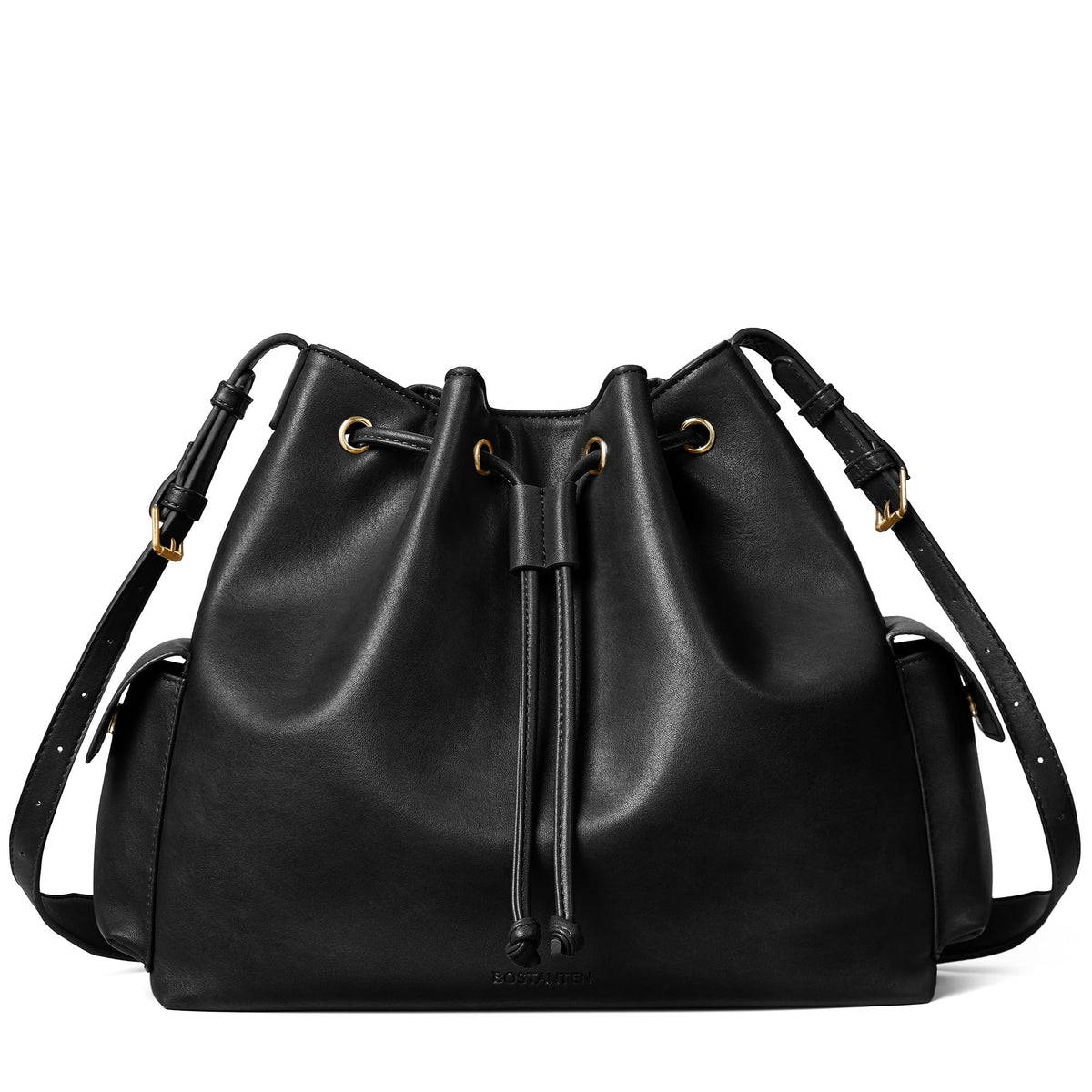 Vegan Leather Bucket Bag Drawstring Crossbody Purse for Women