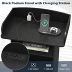 Portable Podium Stand with Charging Station & Lockable Wheels (Black)