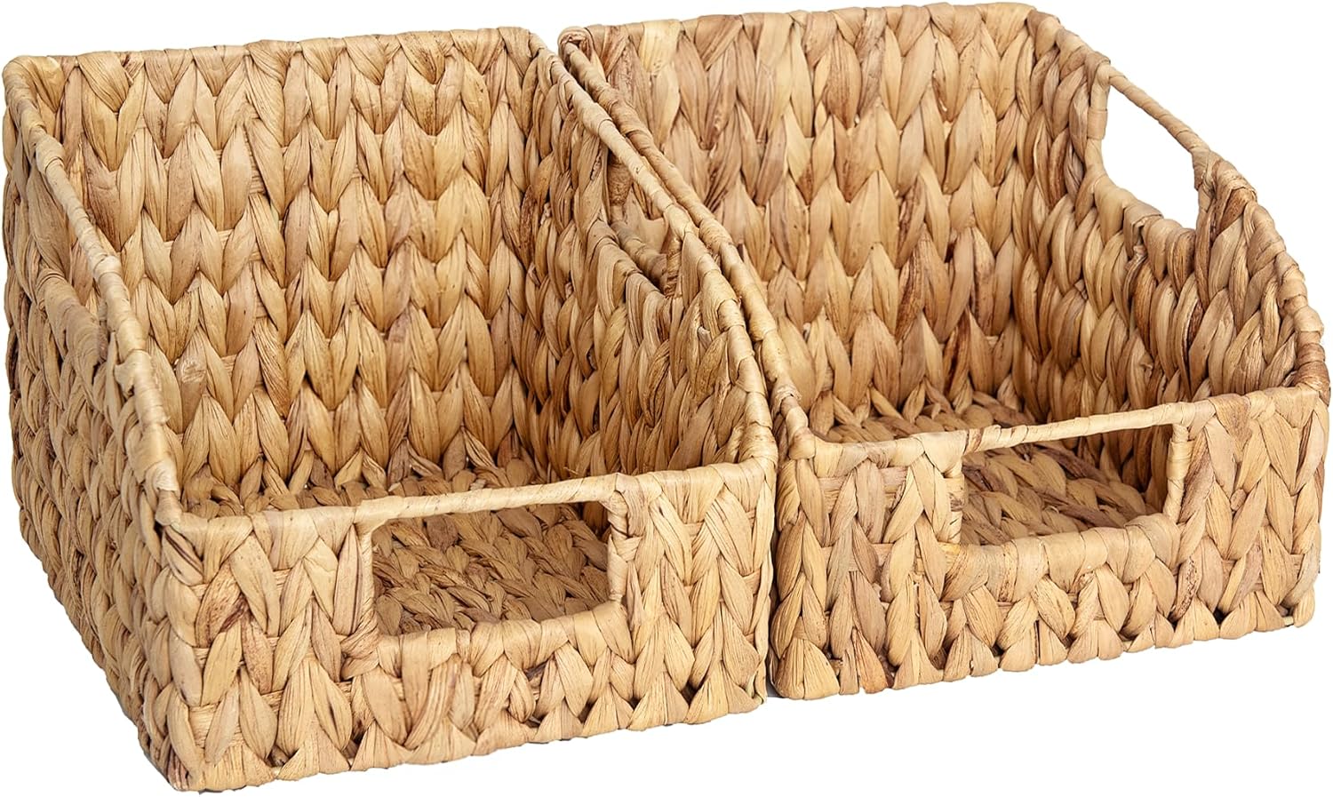 Pantry Baskets for Organizing, Wicker Basket with Built-in Handles, Handwoven Wicker Storage Baskets, Water Hyacinth