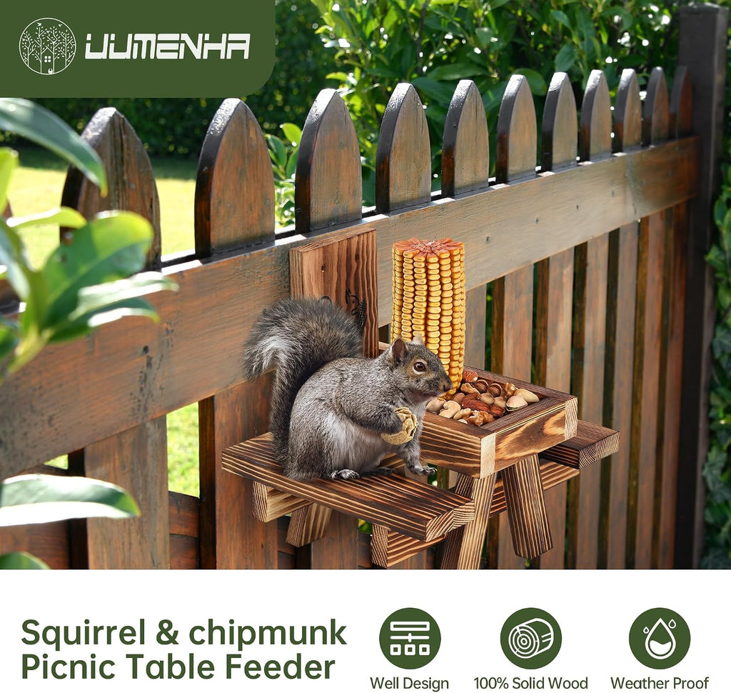 Squirrel Feeder for Outside,Carbonized Squirrel Picnic Table Feeder