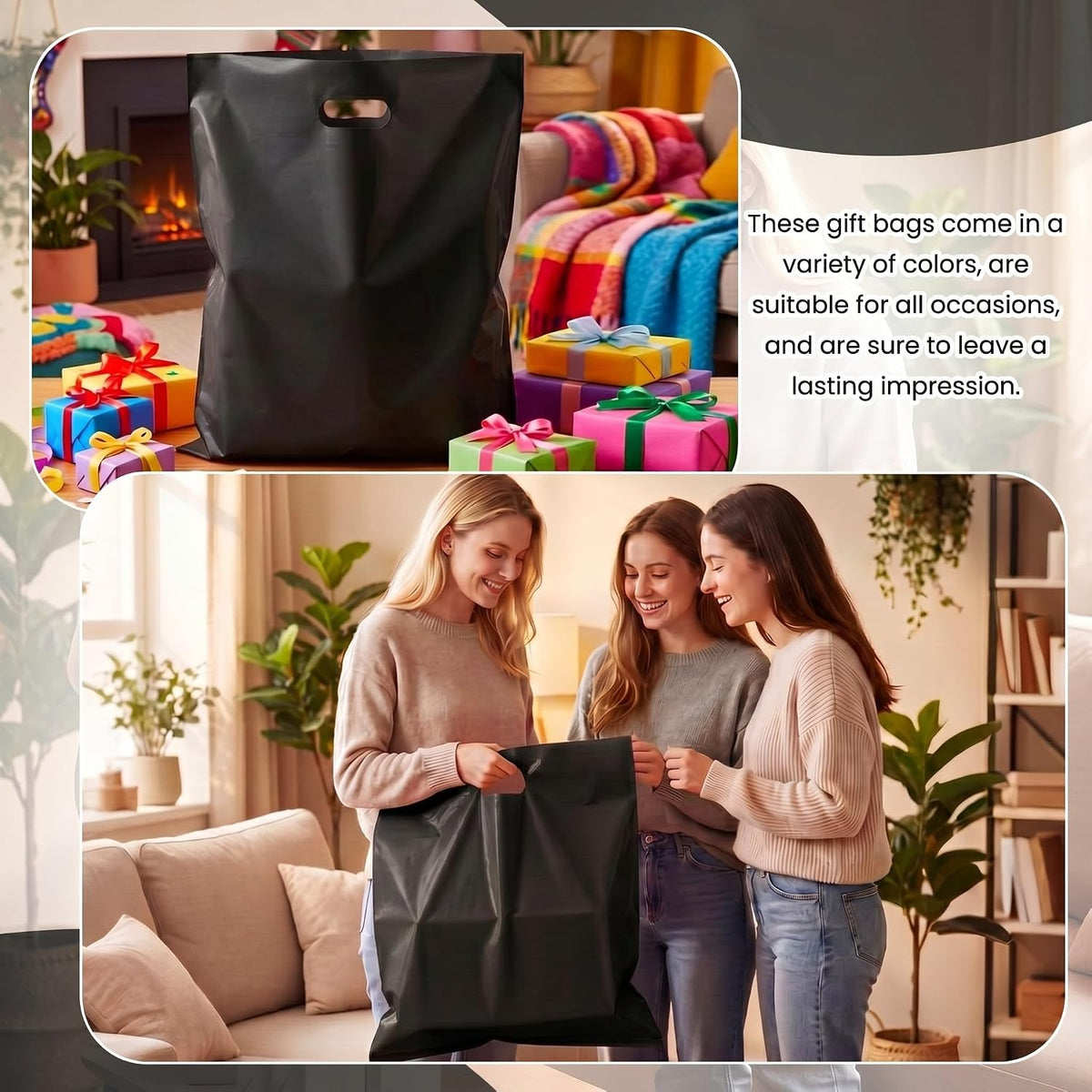 100 Pcs 18 x 20 Inches Plastic Shopping Bags with Handle, Black
