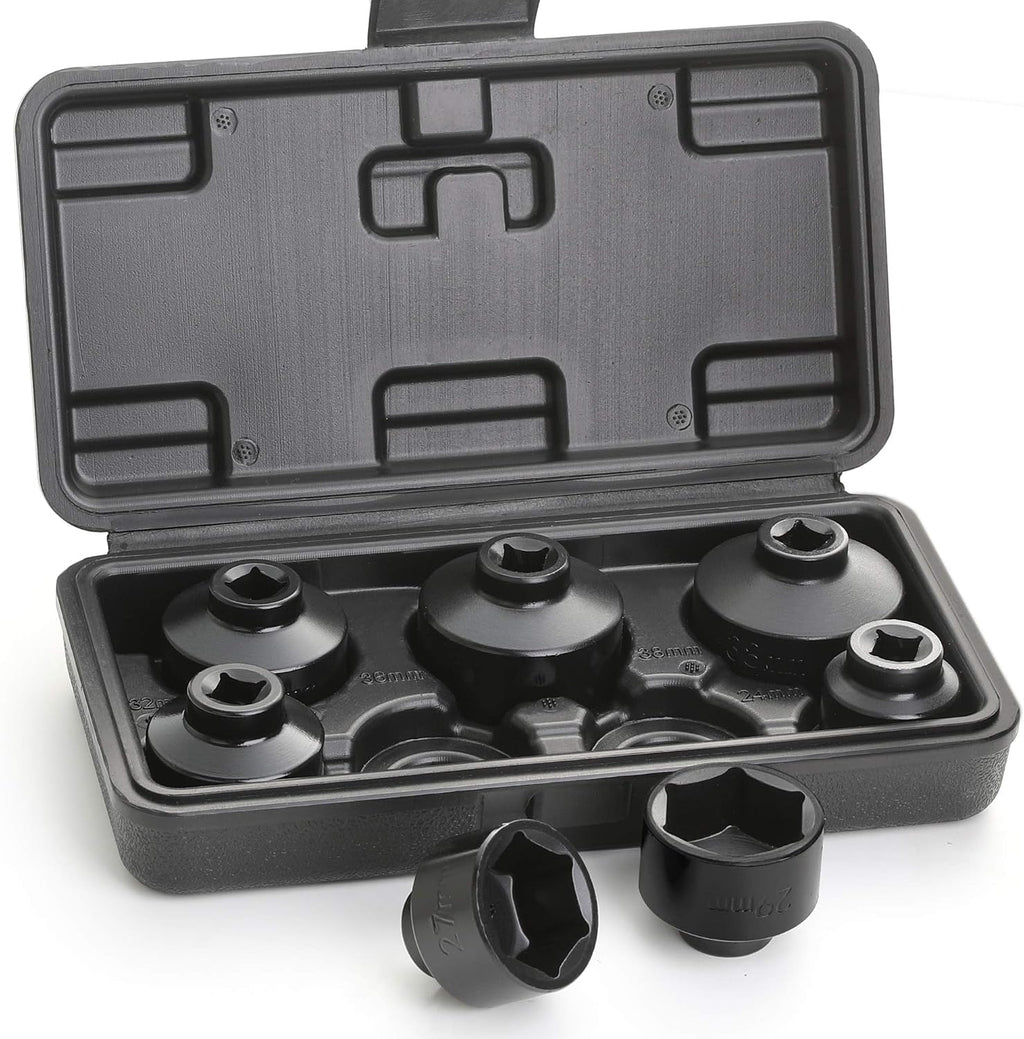 Fuel Filter Cap Removal Tool and Installer 7 Pieces Low Profile Oil Canister Socket Set 24mm 27mm, 29mm, 30mm, 32mm