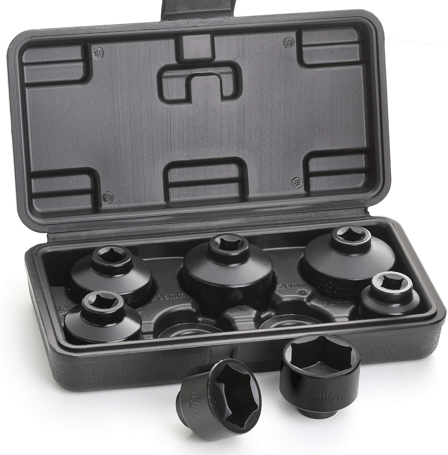 Fuel Filter Cap Removal Tool and Installer 7 Pieces Low Profile Oil Canister Socket Set 24mm 27mm, 29mm, 30mm, 32mm