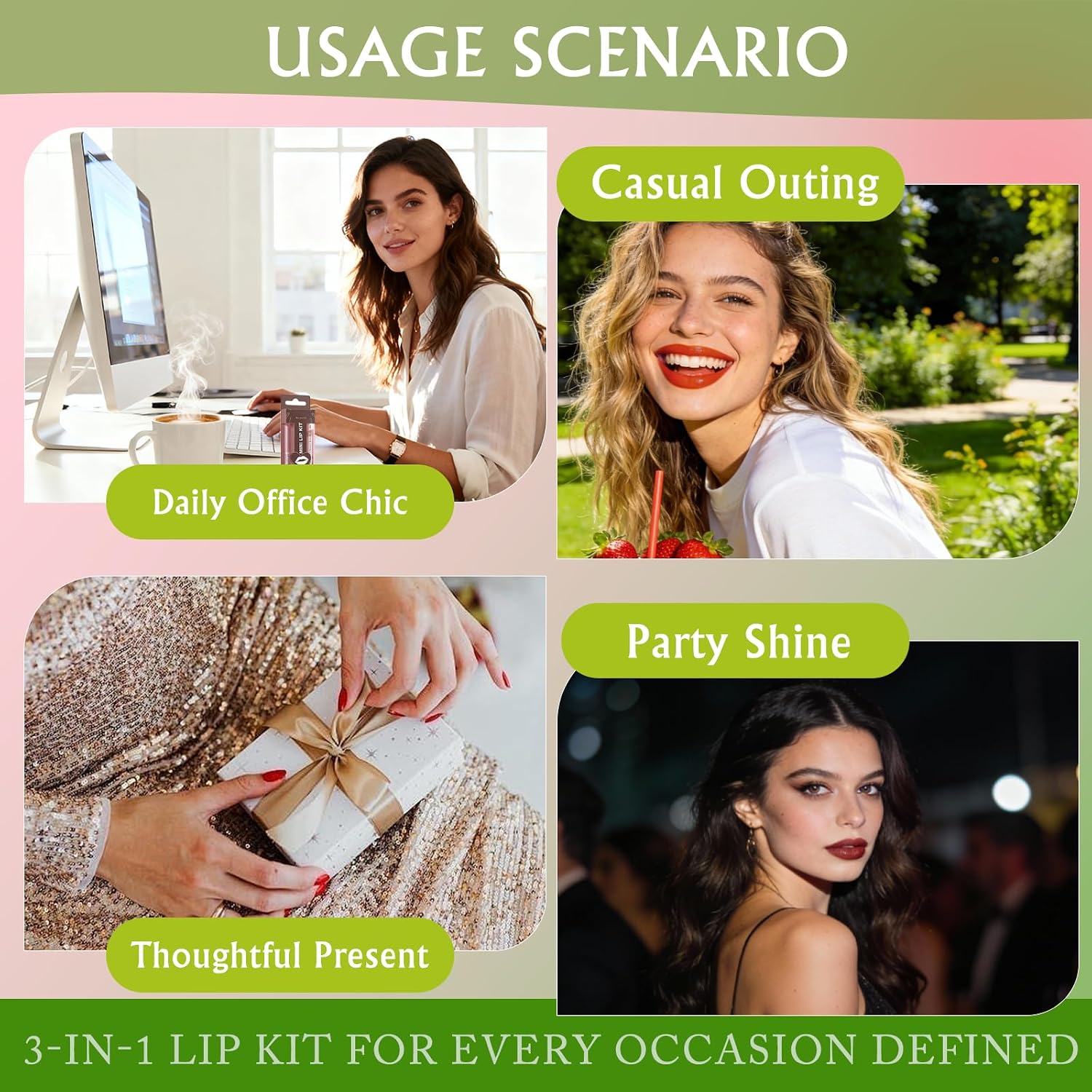 Nude Pink Lip Kit - Matte Lipstick Cream Lip Liner and Gloss Set High Pigment Plumping Lip Pencil Moisturizing
