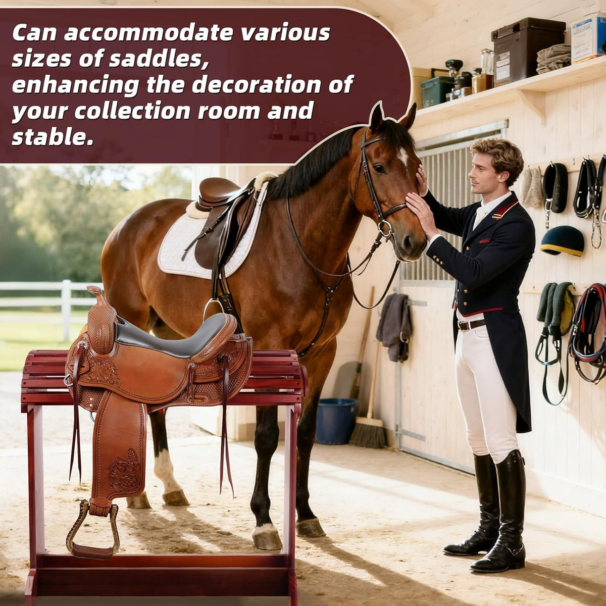 Extra-Large Wood Saddle Rack-Enhanced Height & Length with Reinforced Stability,Non-Abrasive Design,Heavy-Duty Saddle