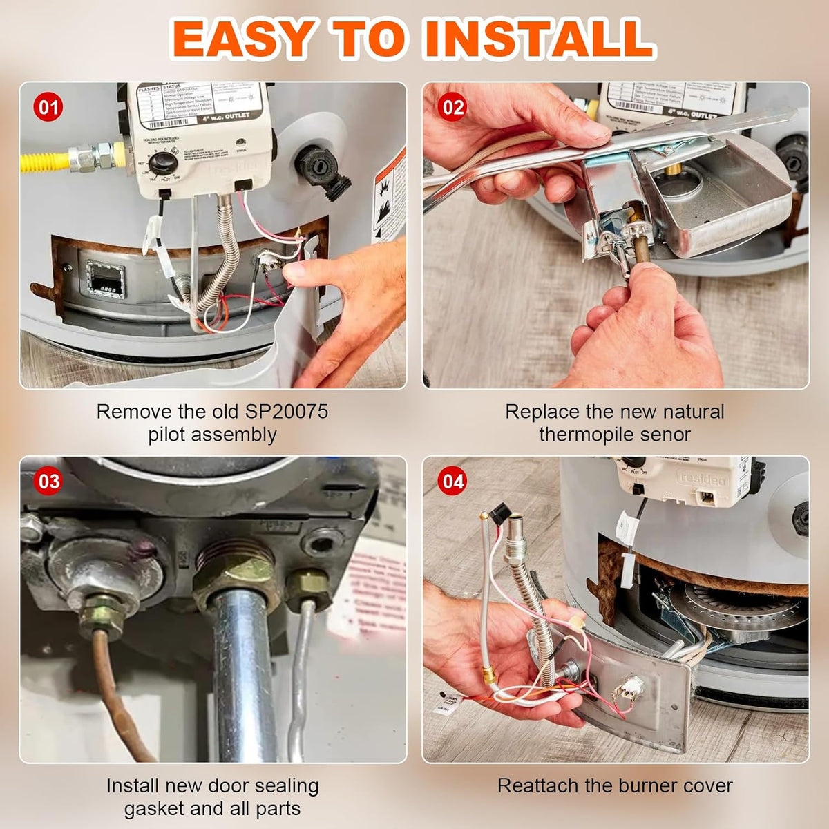 SP20075 Pilot Burner Assembly Kit, SP20305A Pilot and Igniter Assembly Compatible with Rheem, PROTECH, GE, Richmond, Ruud Natural Gas Water Heater, Natural Thermopile Senor