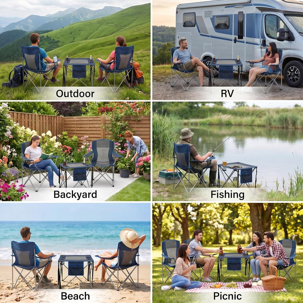 Camping Chair Set of 3,Outdoor Folding Camping Chairs with Cup Holder & Carry Bag for Sports,Hiking,Picnic,Includes