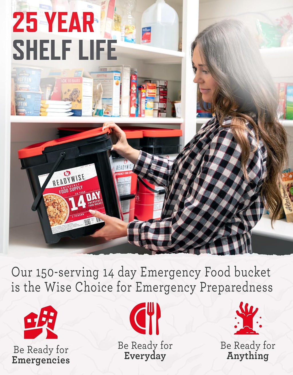 Emergency Food Supply - 14 Day, 150 Servings Emergency Freeze Dried Food Bucket, Protein Meals, Camping Essentials
