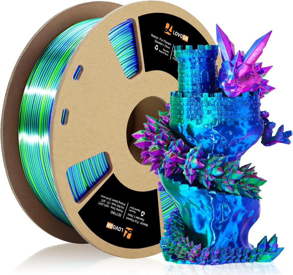 3D Printer Filament, Silk PLA Filament Tricolor, Green-Red-Blue 1kg | 1.75mm Multicolor filament, 3D Printing