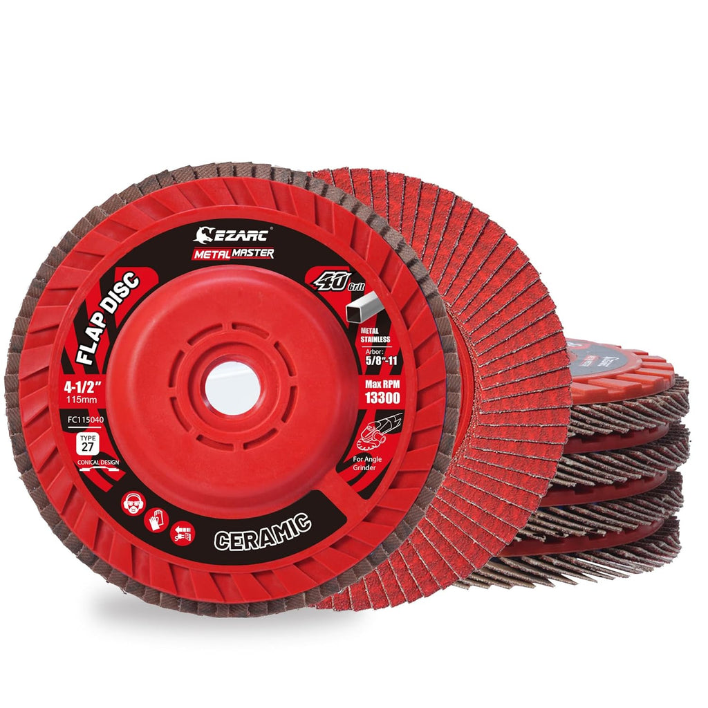 Ceramic Flap Discs 40 Grit, 4-1/2 x 7/8-Inch, Type 27, 5-Pack | 40 Grit, Ceramic Abrasive, Trimmable Discs