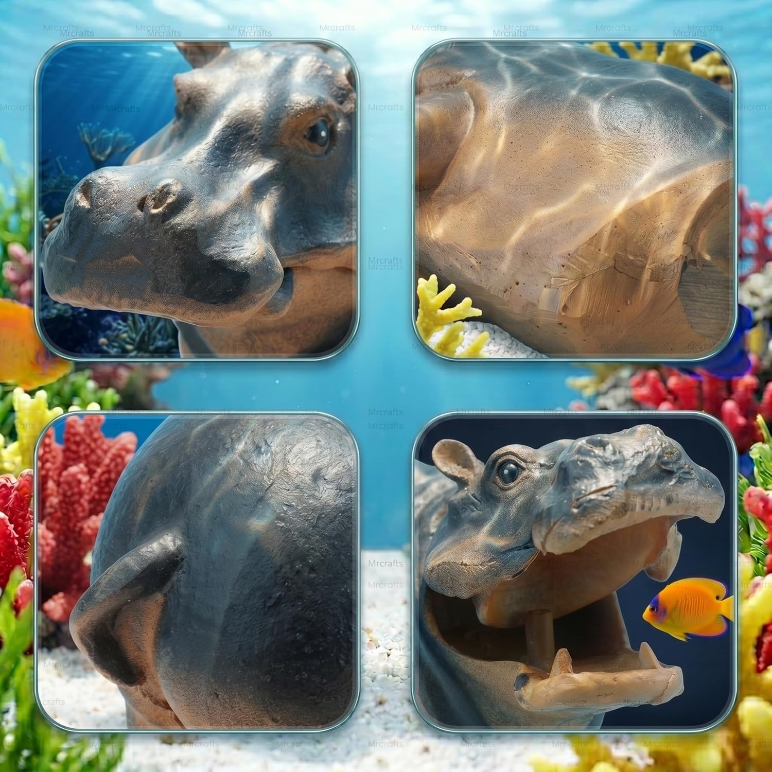 Aquarium Hippo Air Bubbler Decor, Resin Fish Tank Air Pump Decoration, Air Stone Decor with Oxygen Tube, Unique Gift