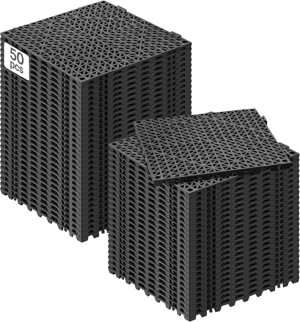 Interlocking Tile 50PCS Black, Drainage Tiles 12" x 12" Splicing, Soft PVC Interlocking Drainage Floor Tiles