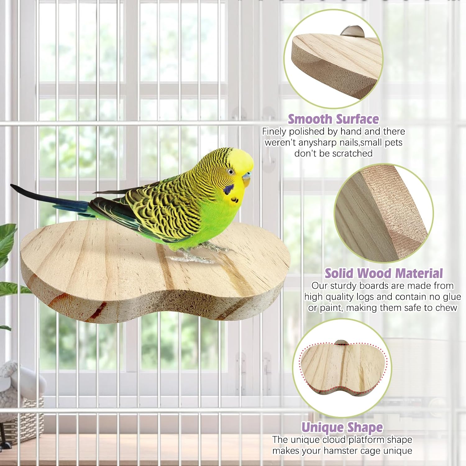 4PCS Wooden Hamster Cage Platform Set Bird Wood Platform Flat Bird Perch Hamster Rat Gerbil Mice Cage Accessories