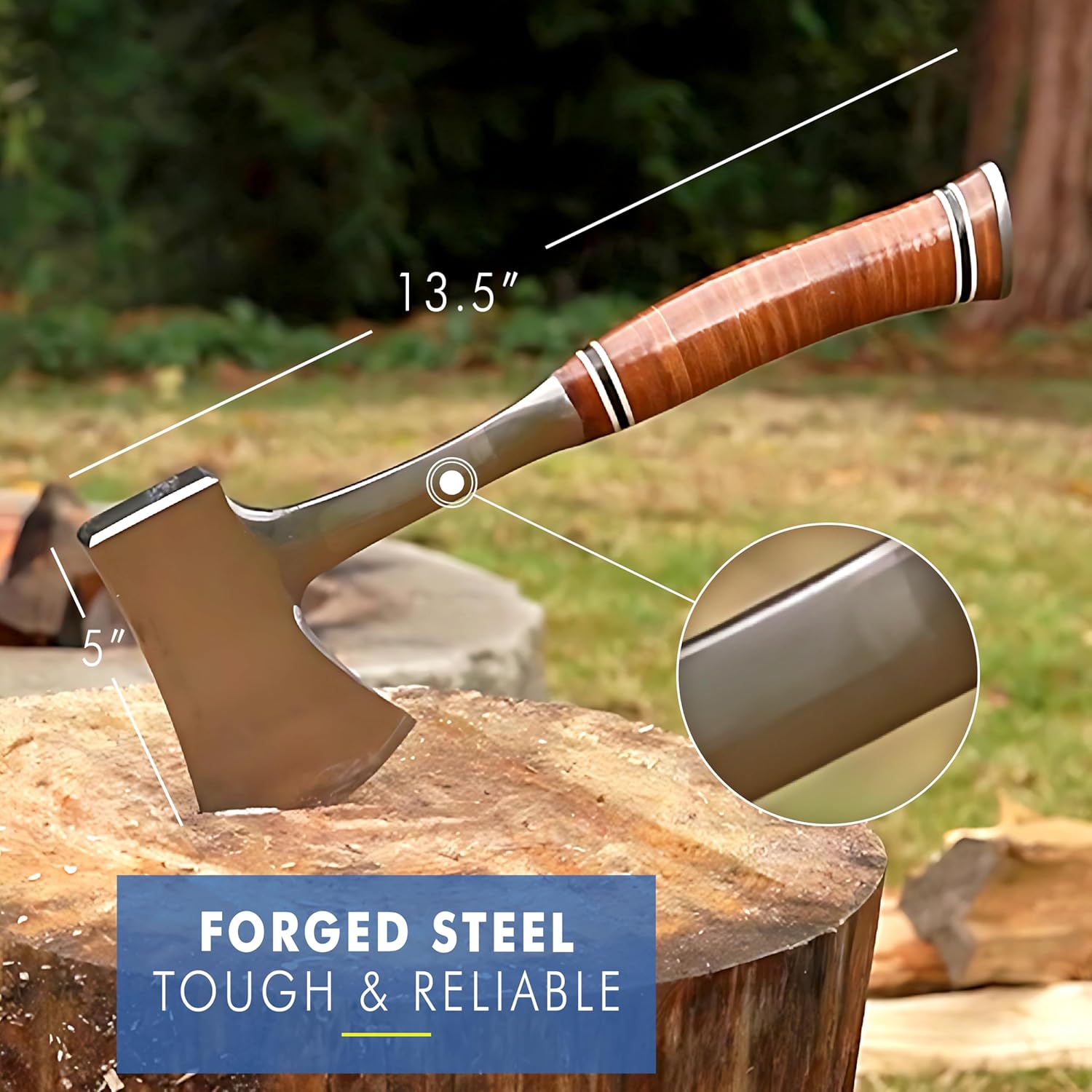 Sportsman's Axe, 14" Leather Grip Hatchet, E24A | Made in USA, Outdoor Versatility, Genuine Leather Grip, Forged In