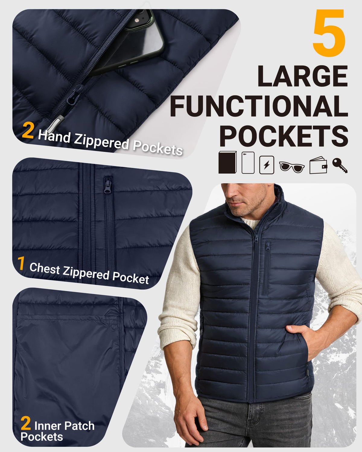Men's Winter Puffer Vest Outerwear Lightweight Insulated