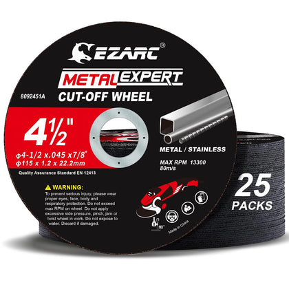 Metal Cut Off Wheels, 4.5" x .045" x 7/8", 25-Pack | Ultra-Thin Discs, Up to 2x Life, Clean Cuts, Angle Grinder Cut
