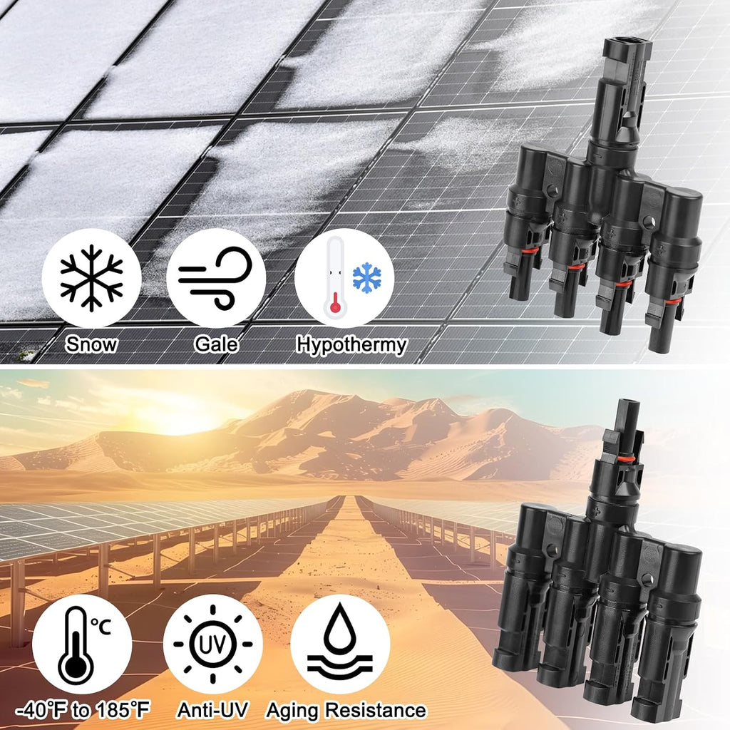 Solar Panel T Branch Connector 1 Male to 4 Female and 1 Female to 4 Male MC4 Cable Wire Connector for Parallel
