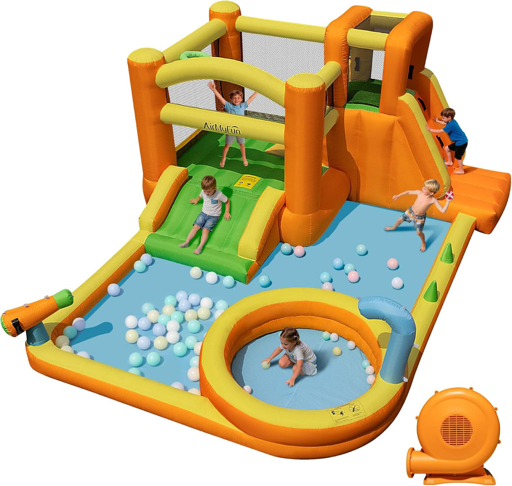 Water Slides for Kids, 9 in 1 Water Bounce House for Kids Backyard with Slide,Deep Pool, Climbing Wall, Water Cannon