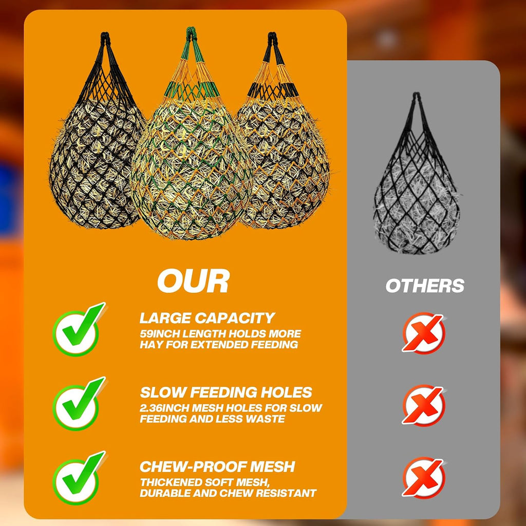 Hay Nets for Horses, 3-Pack Large-Capacity Hay Net for Horses Goats & Sheep