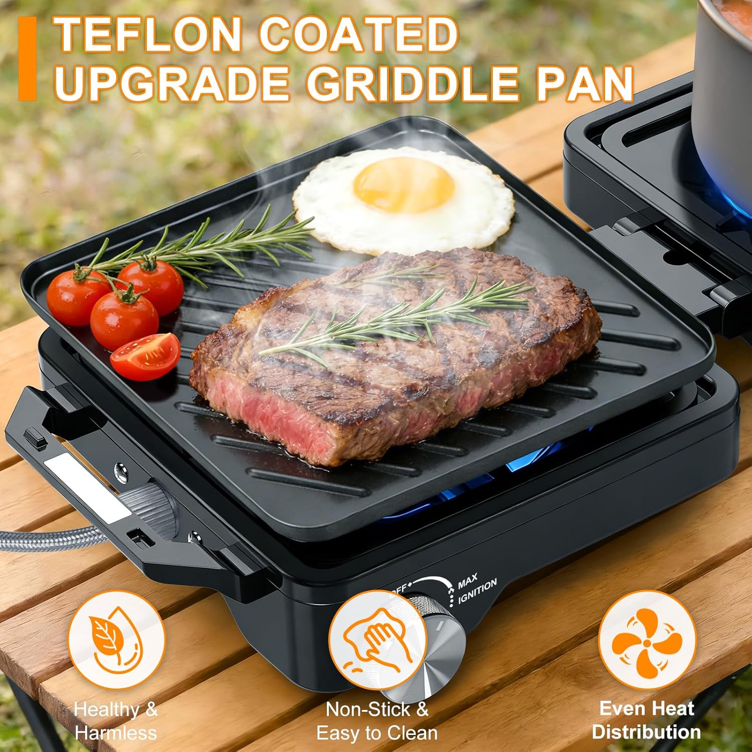 2-Burner Pro Camping Stove,24000 BTU Camp Stove,Foldable Propane Stove Includes Carry Bag,Windscreen Griddle
