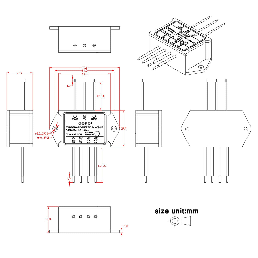 Forward and Reverse Relay Module for Motor/Linear Actuator, Reversing Relay Module (DC 24V)