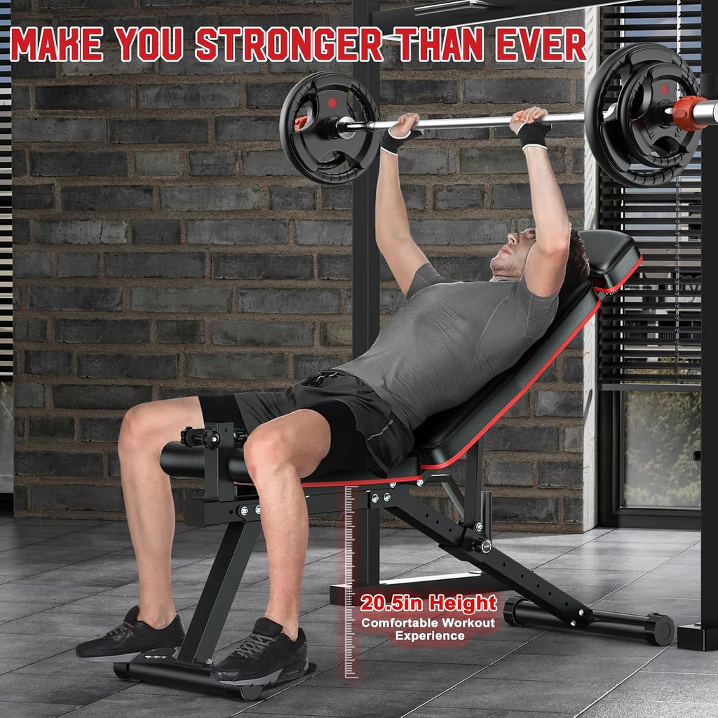 Workout Bench, Adjustable Weight Bench with Leg Extension and Leg Curl, Extended Headrest, 900LBS Preacher Curl Bench