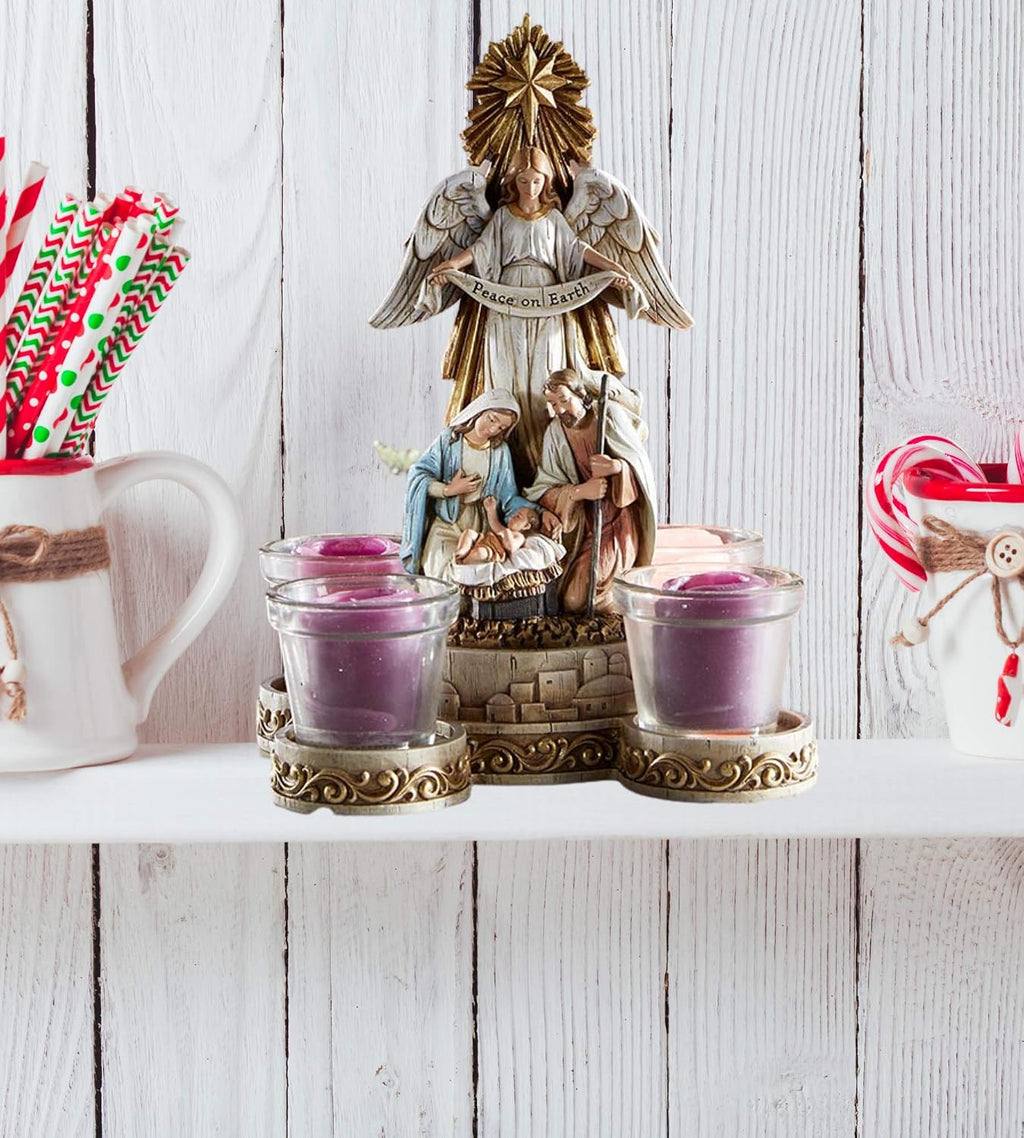 Nativity Scene Advent Candle Holder Set Decoration, Holy Family Figurines for Votive Candles, 6.5 X 10 Inches