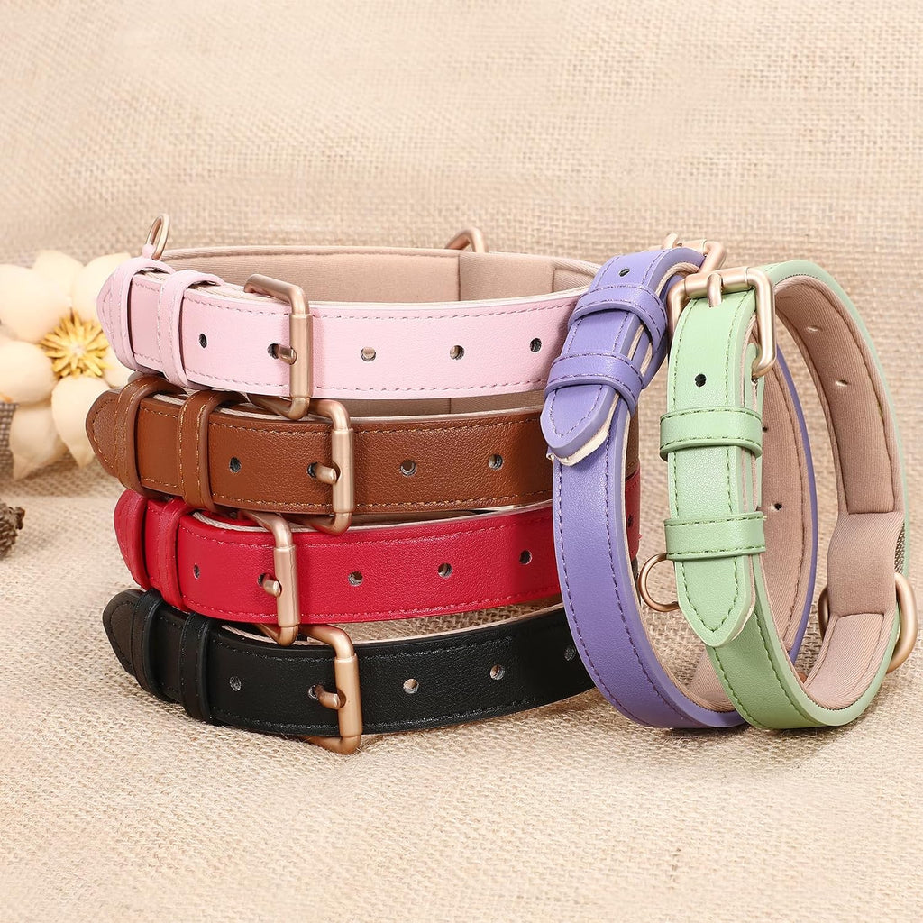 Leather Dog Collar for Small Medium Large Dog Adjustable Soft Breathable Leather Padded Puppy Collar with Alloy