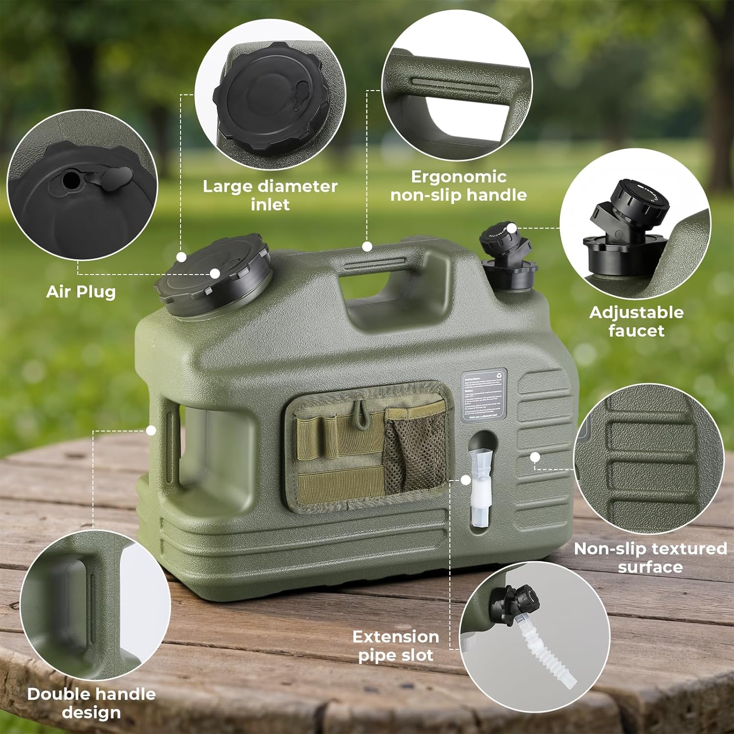 5 Gallon Camping Water Jug, Water Container BPA Free, Water Storage with Tool Bag & Spigot, Portable Water Tank