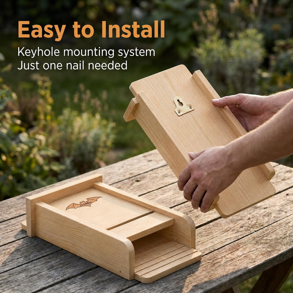 Bat House for Outdoor, Single-Chamber Wooden Bat Box, Easy to Hang