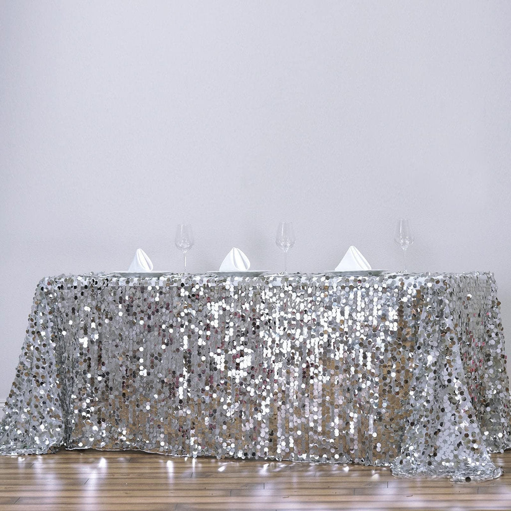 Efavormart 90X132 Silver Premium Big Payette Sparkly Sequin Rectangle Tablecloth for Wedding Banquet Party Kitchen