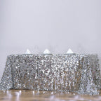 Efavormart 90X132 Silver Premium Big Payette Sparkly Sequin Rectangle Tablecloth for Wedding Banquet Party Kitchen