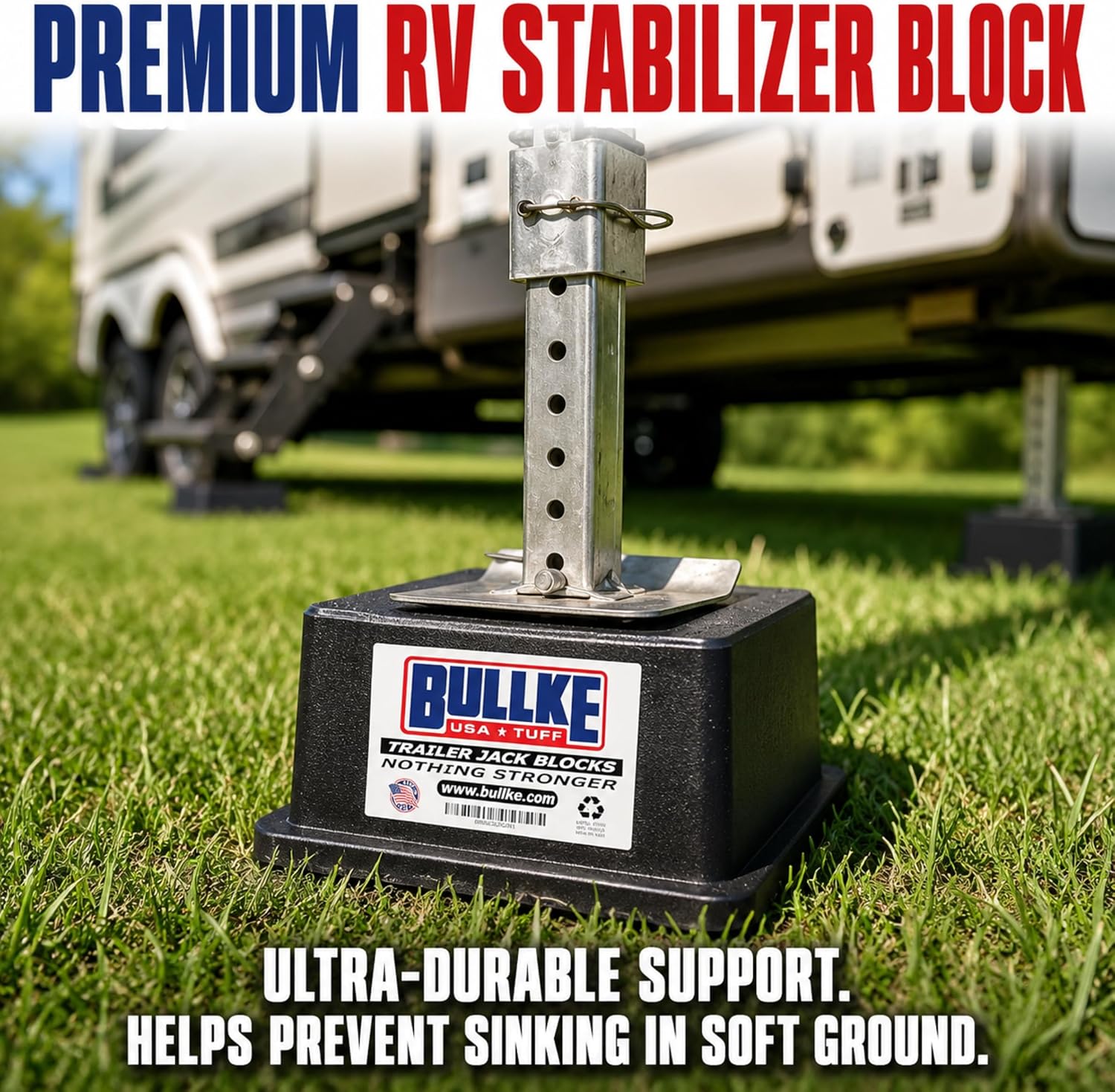 Square Trailer Jack Block 1-Pack, USA-Made Heavy Duty RV Leveling Block, Stabilizing Jack Pad for Camper, 5th Wheel