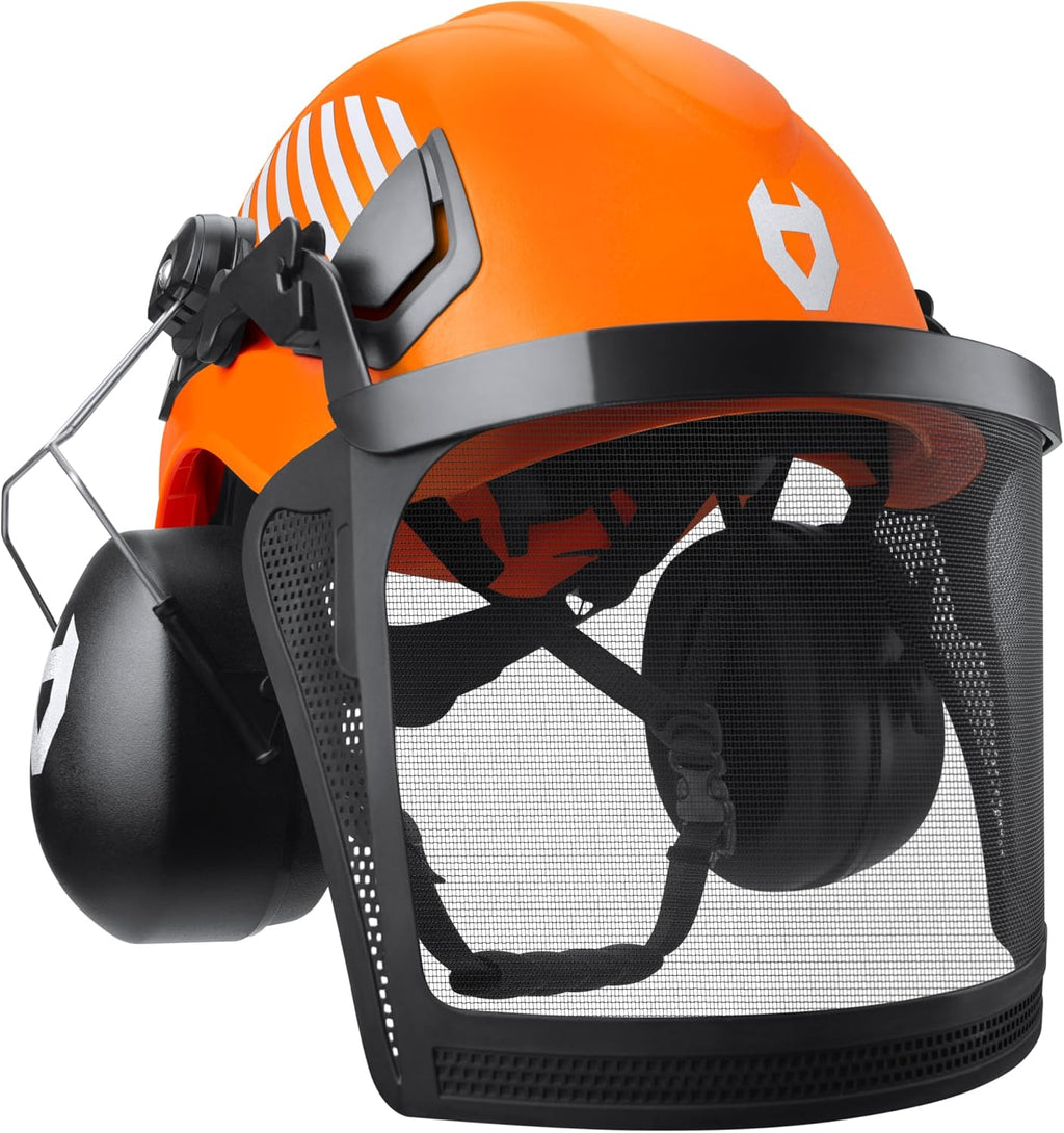 ANSI Z89.1 Rated Arborist Helmet — Chainsaw Helmet with Face Shield and Ear Muffs — Adjustable Hard Hat with Adaptive