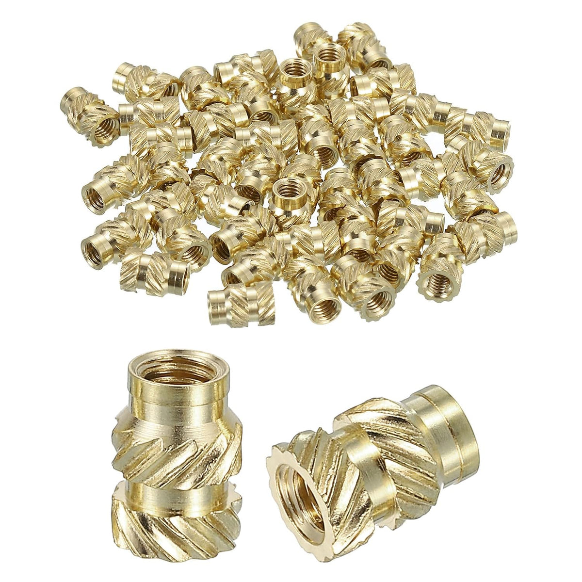 uxcell Knurled Insert Nuts, 100pcs M3 x 7mm L x 5mm OD 3D Printing Brass Nuts Female Threaded Inserts Brass Heat Set Insert Embedment Nuts