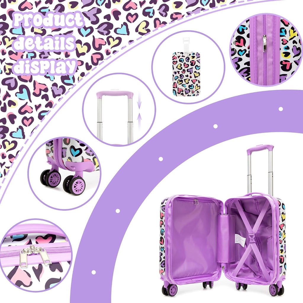 Kid's Luggage Set 2 Piece Suitcase Set Hardside Luggage with Spinner Wheels Girls Carry on Toddler Travel Rolling