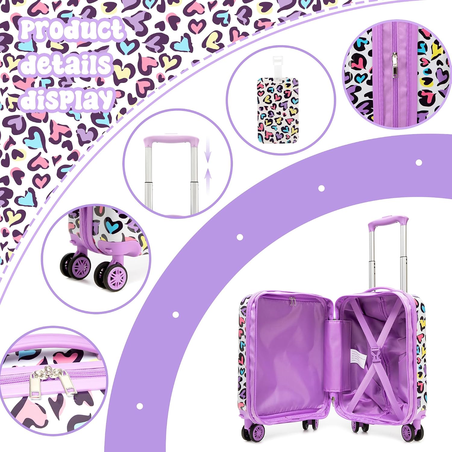 Kid's Luggage Set 2 Piece Suitcase Set Hardside Luggage with Spinner Wheels Girls Carry on Toddler Travel Rolling