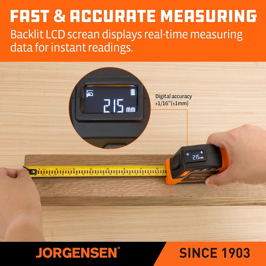 Digital Tape Measure, 16Ft Rechargeable Digital Measuring Tape Ft/Ft+in/in/M/CM/MM Unit, Metric & Inches Tape