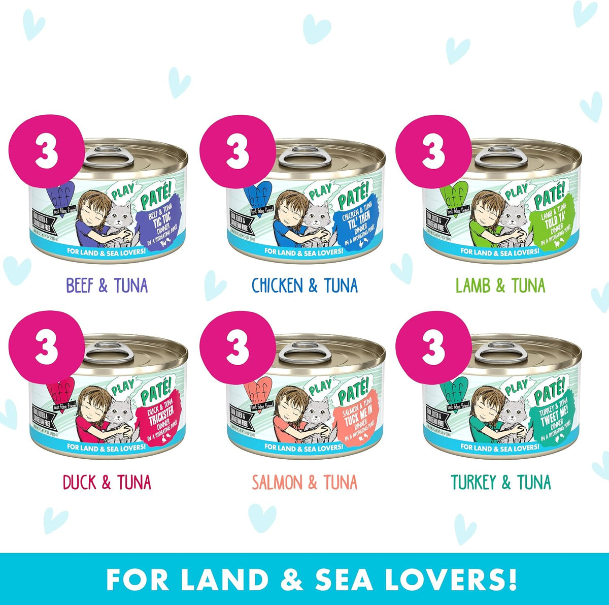 B.F.F. Play - Best Feline Friend Paté Lovers, Aw Yeah!, Play Paté Buffet Variety Pack, 2.8oz Can (Pack of 18)